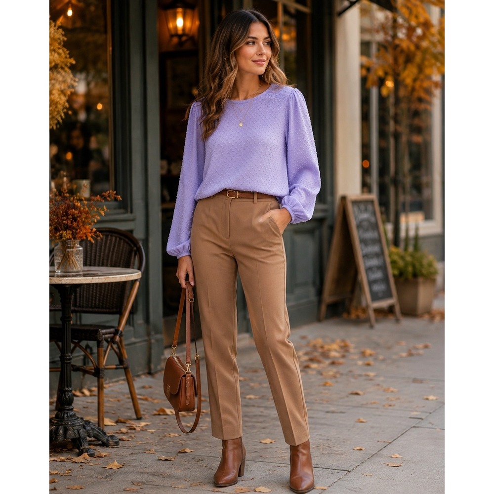 J.Crew Lavender Swiss Dot Blouse Women Medium Poet Sleeve Preppy Workwear